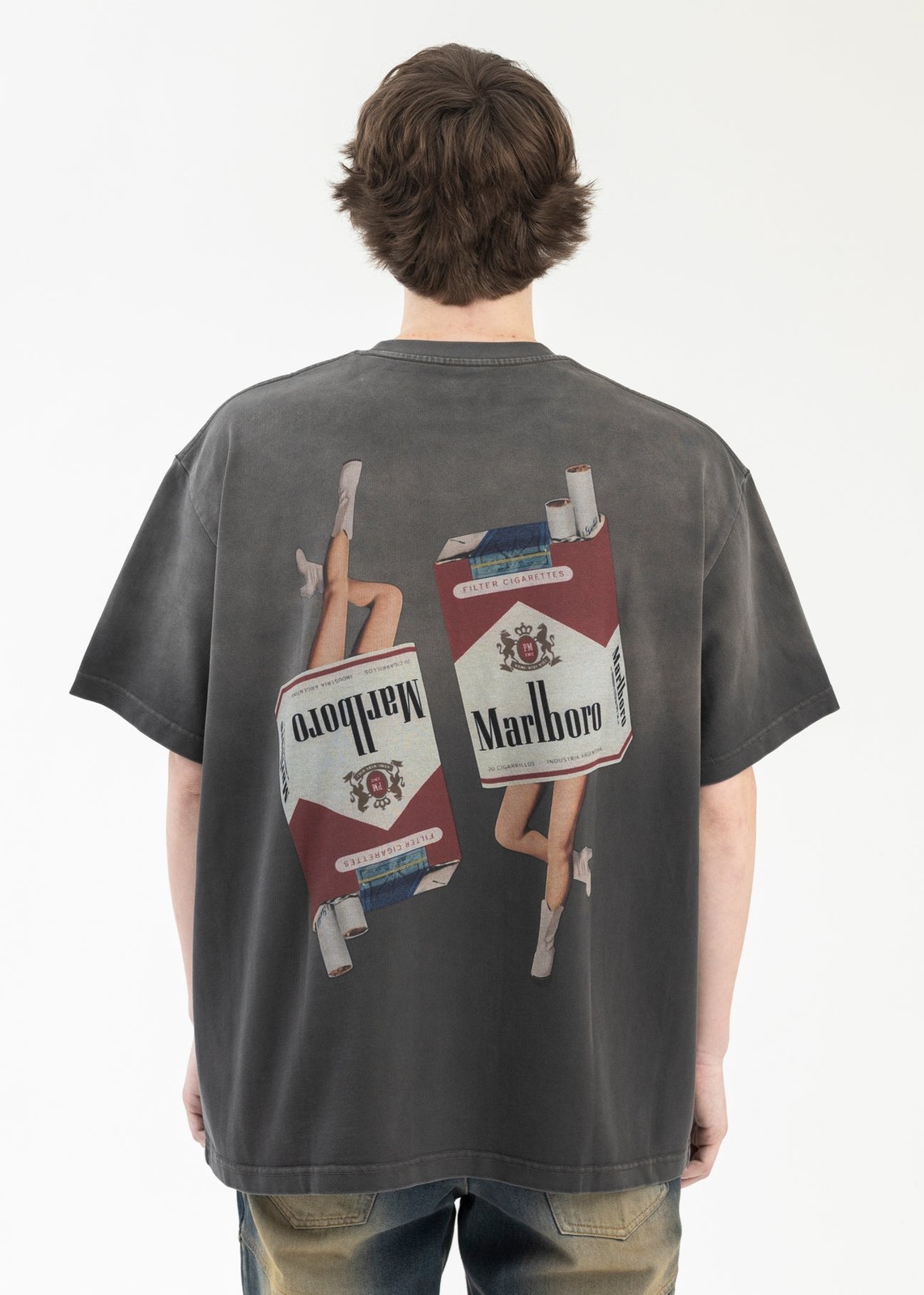 Rare Marlboro Design Back Charcoal Unisex Short Sleeve T shirt NH24458