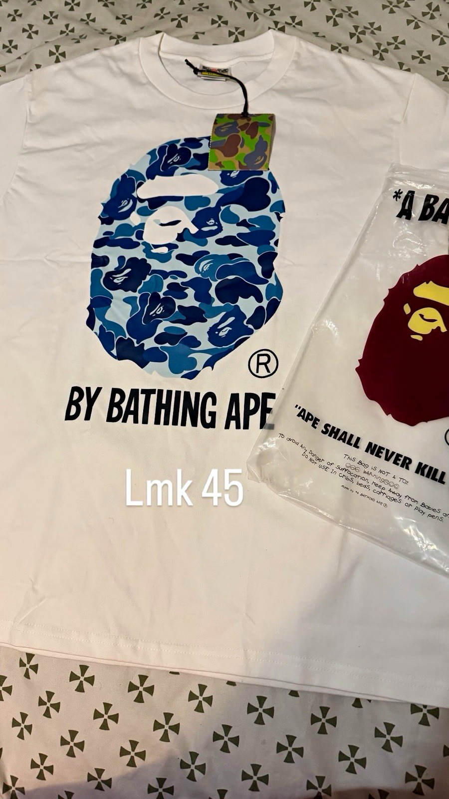 A Bathing Ape BAPE Ape Head Camo Graphic White/Blue Tee Men’s L Cotton
