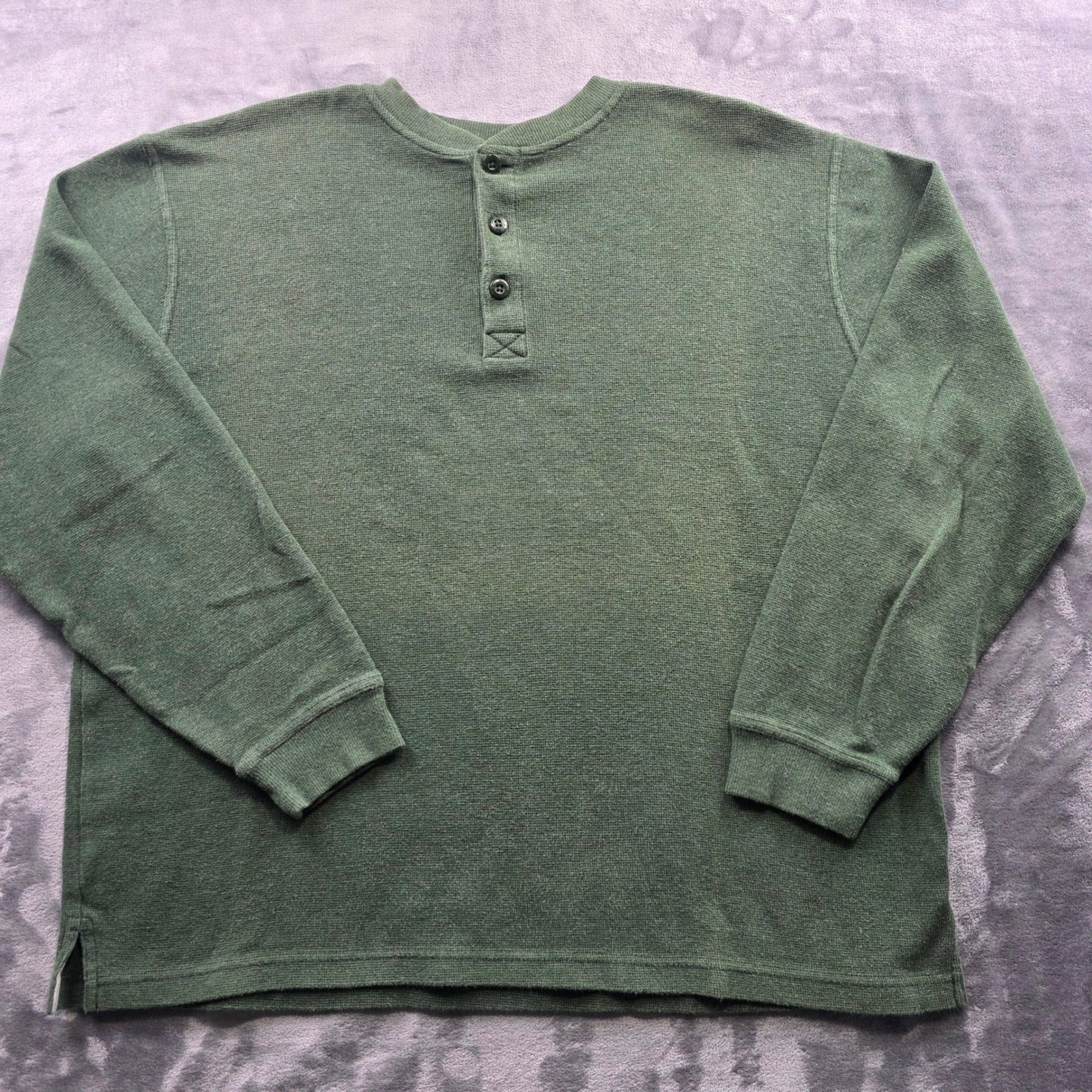 L.L. Bean Henley Shirt XL Green Mens Regular Fit Cotton Waffle Thermal Outdoor