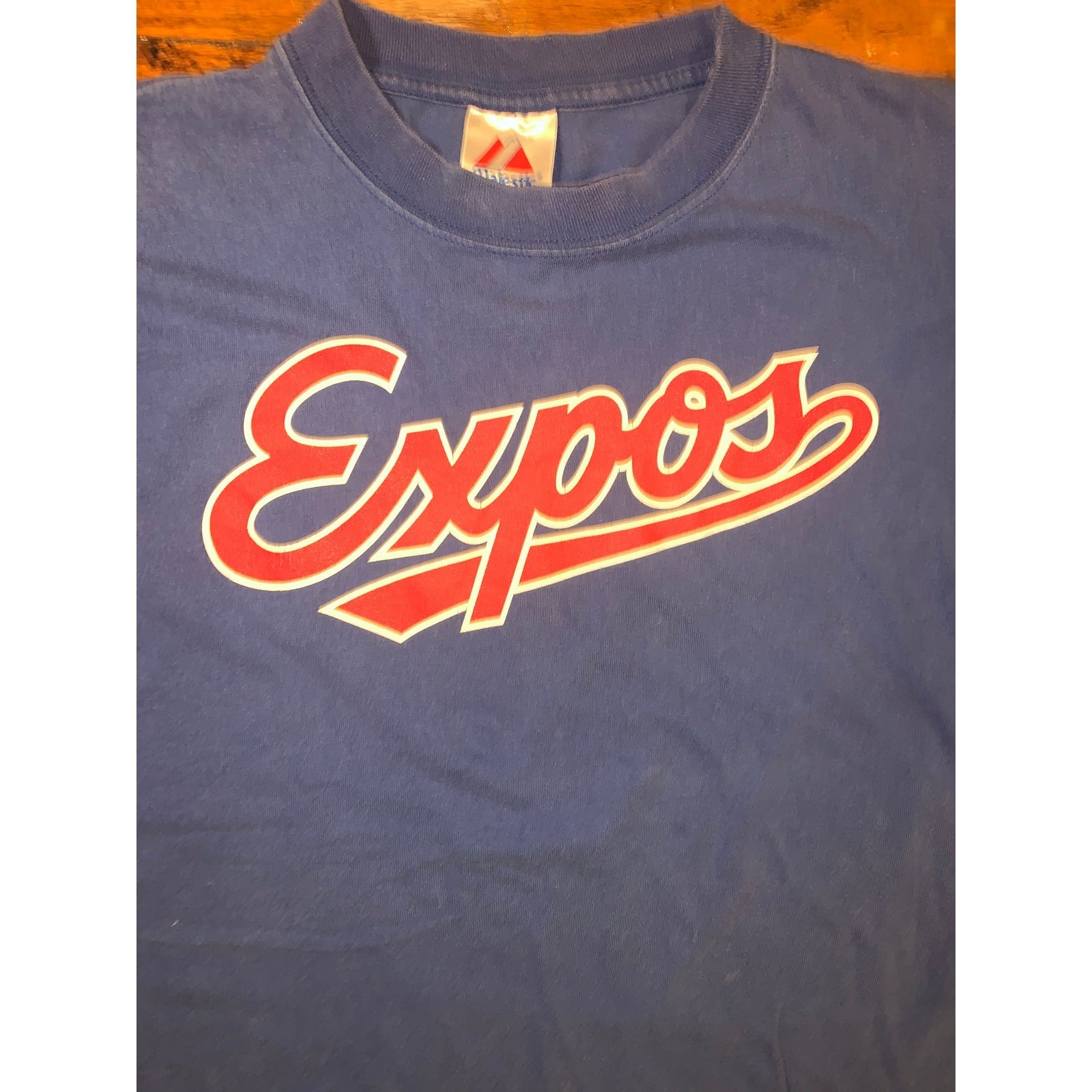 Vintage Montreal Expos Majestic T Shirt Large Blue MLB Baseball Tee