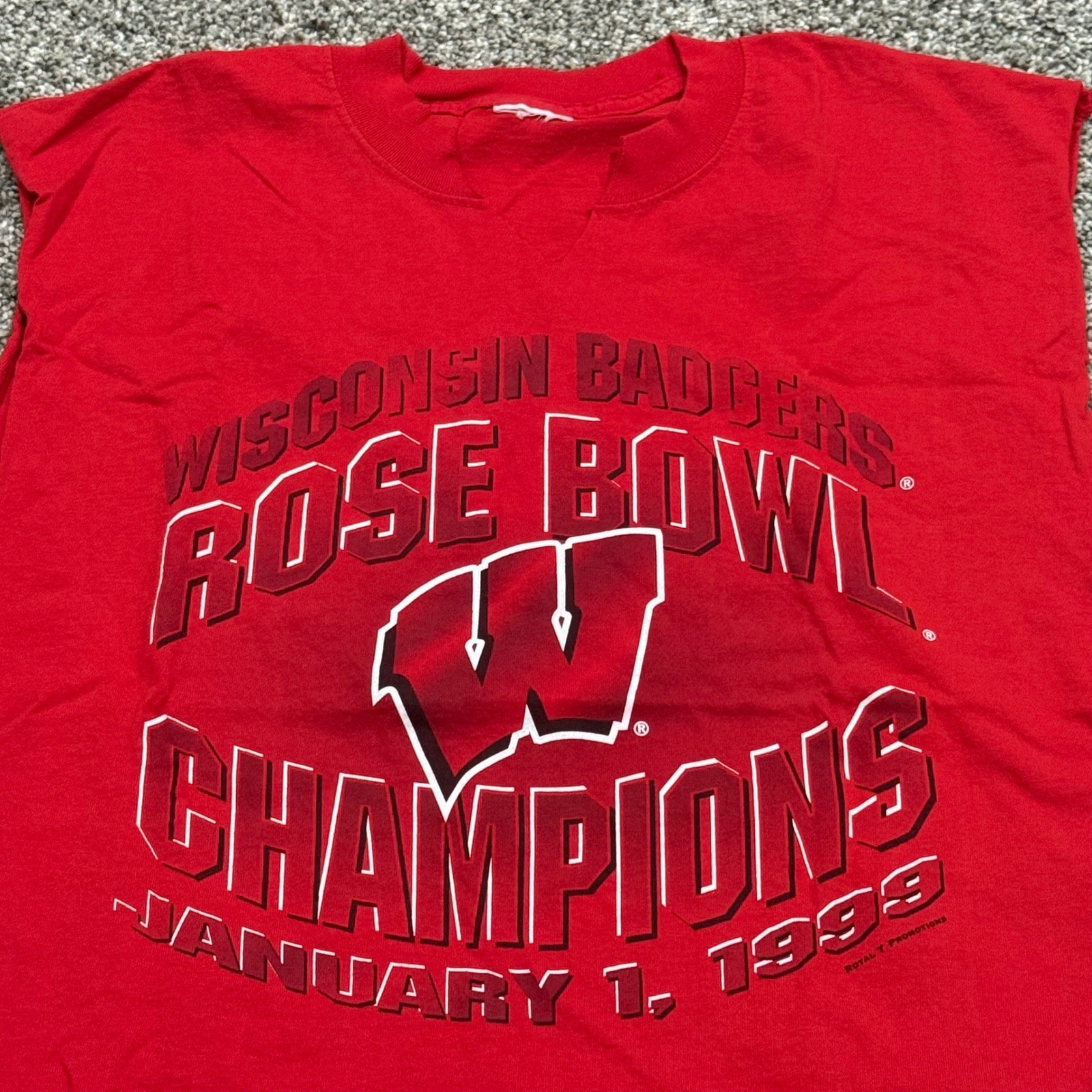 Vintage 90s Wisconsin Badgers Rose Bowl Champions 1999 Red Chop TShirt Mens L