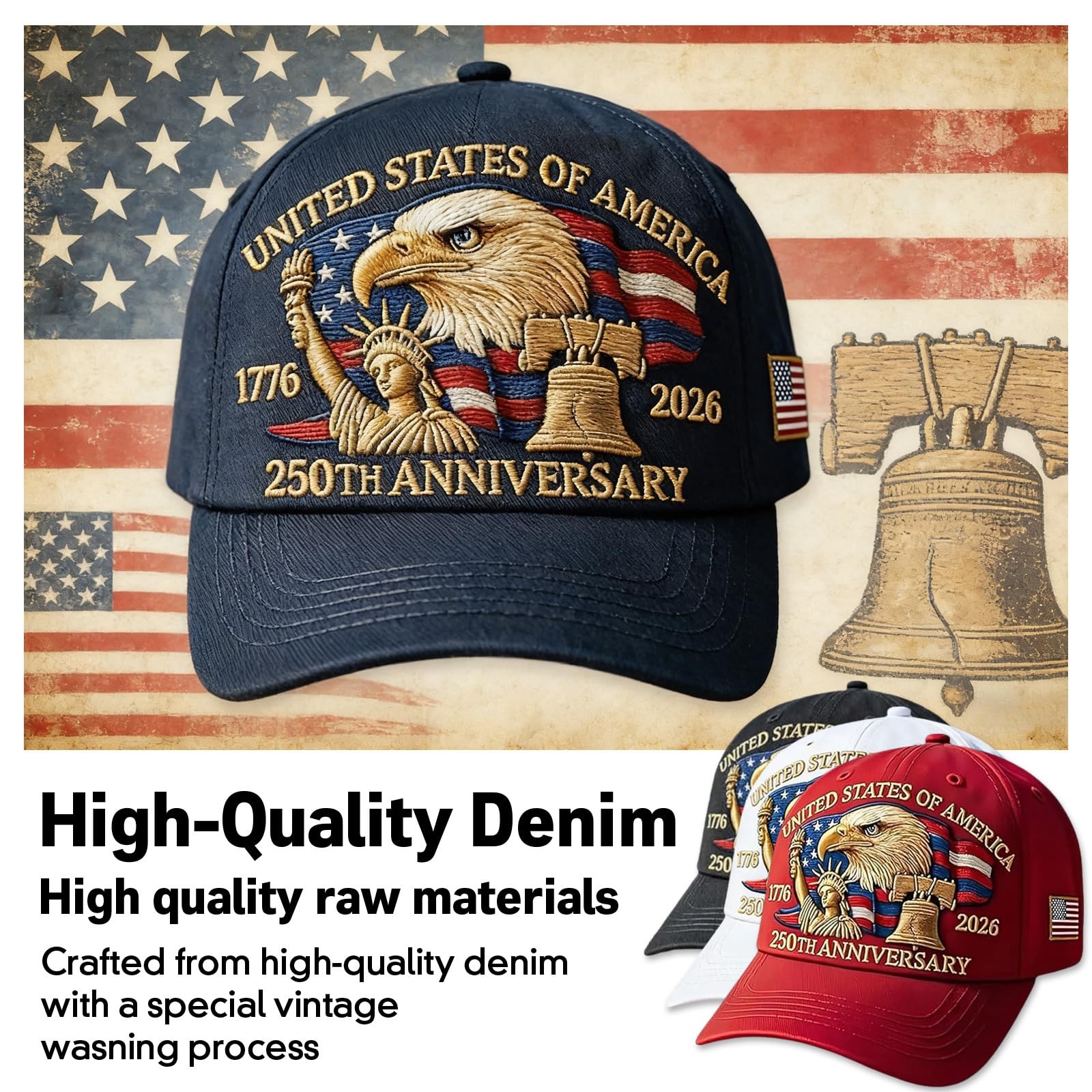 250th Anniversary USA Hat Adjustable United States 250th Anniversary Hat Ret…