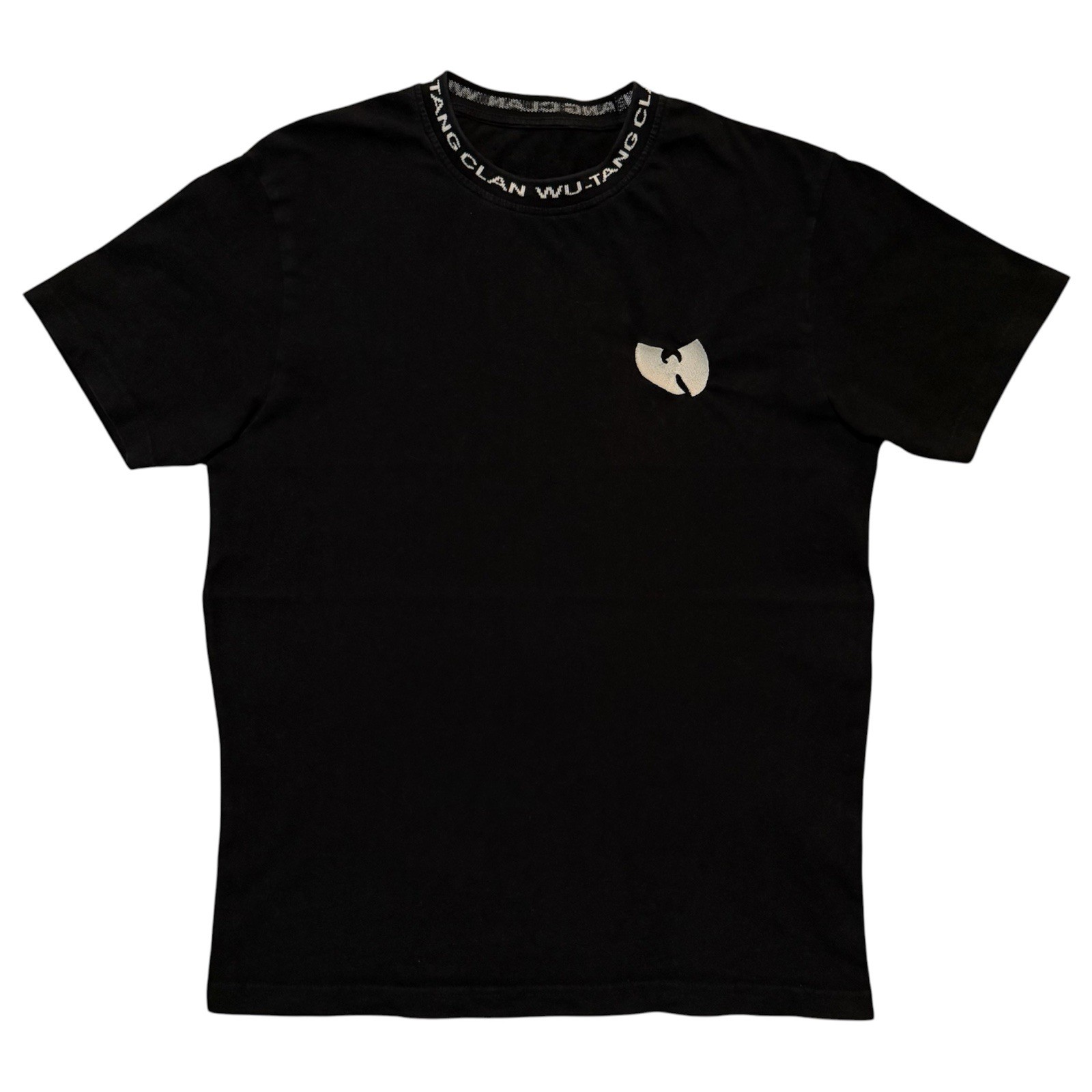 Wu-Wear Wu-Tang Clan Shirt Medium Black Embroidered Spellout Ribbed Collar Logo