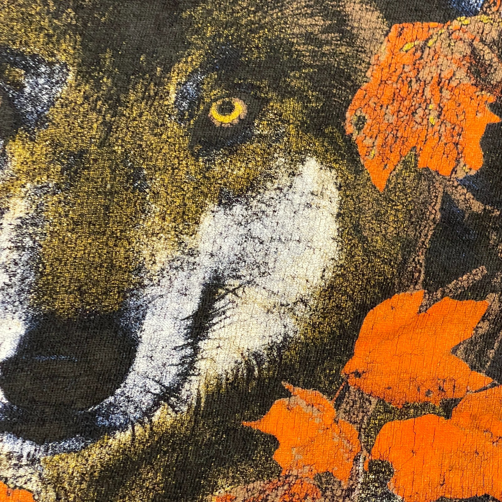 Vintage 90s Springhill Wild Wolf Autumn Art Shirt Large 22×22 Boxy Black