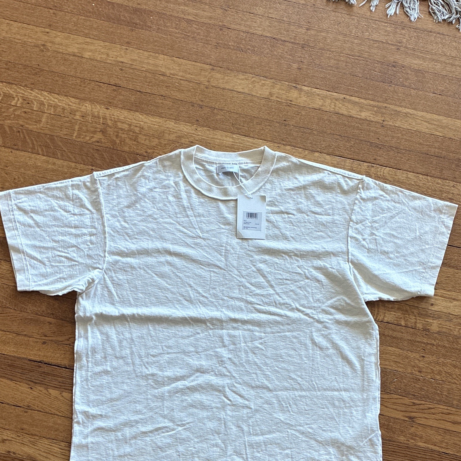 John Elliott Reversed Cropped SS Tee Beige Solid Logo Crew Neck Cotton Size S