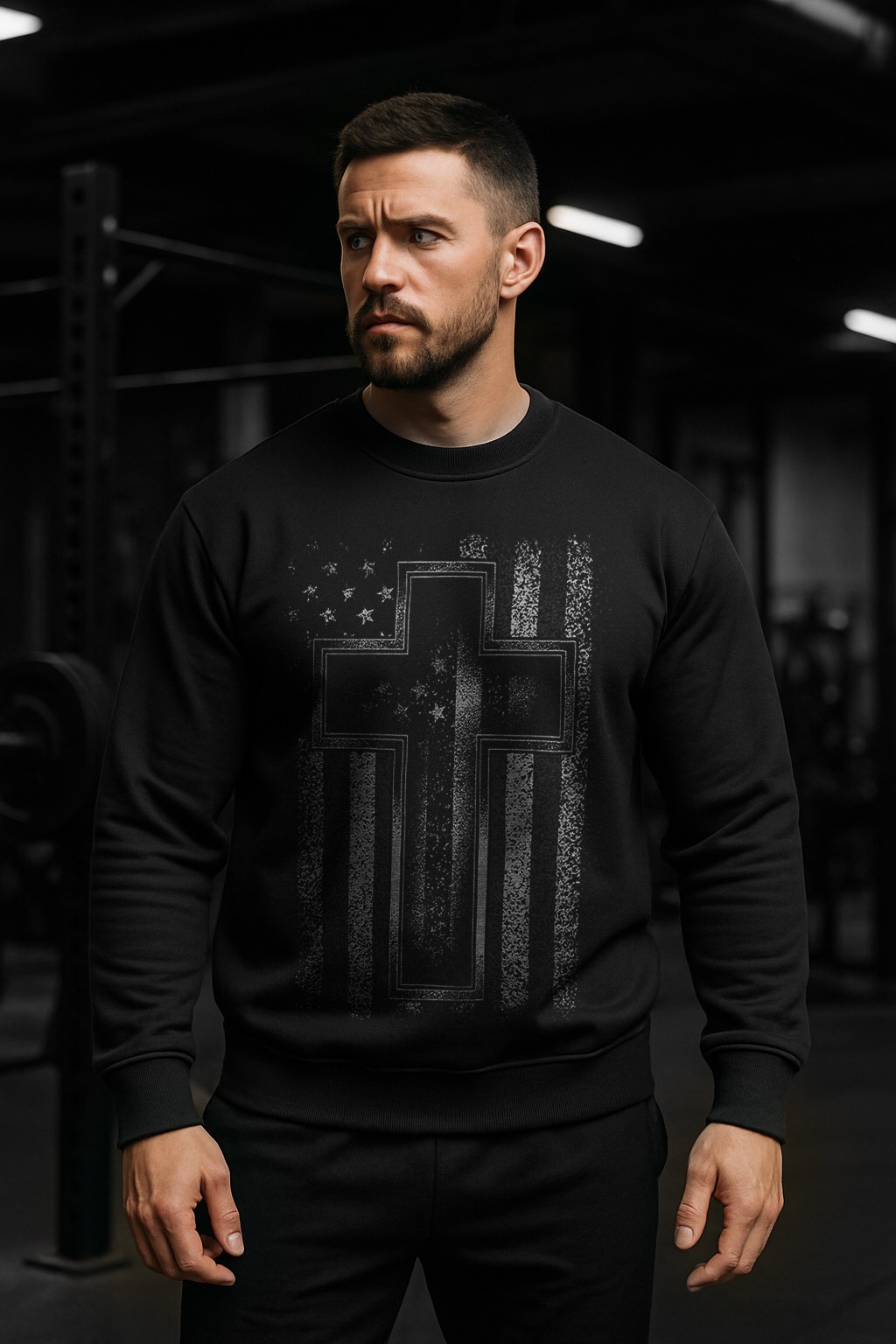 Christian Cross American Flag Sweatshirt | Faith & Patriotic Crewneck