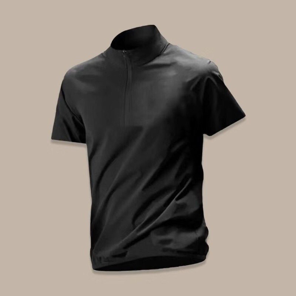 Men’s Breathable Polyester Spandex Half-Zip Stand Collar Tee Casual Sport Top