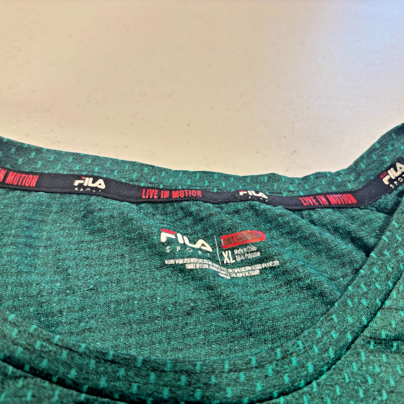 FILA Sport Men’s Dark Green Print Short-Sleeved T-Shirt Size XL