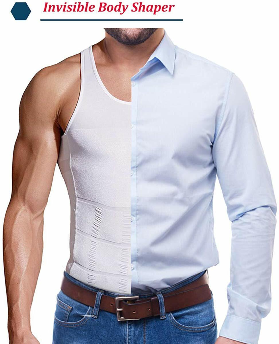 MEN SLIMMING BODY SHAPER BELLY TUMMY CONTROL COMPRESSION VEST SHIRT UNDERWEAR UK