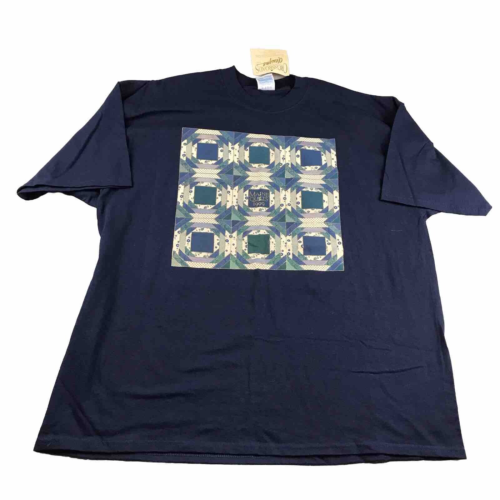 Maine Quilts Shirt Mens 3XL Blue Crew Neck Short Sleeves Crossroad Designs NWT