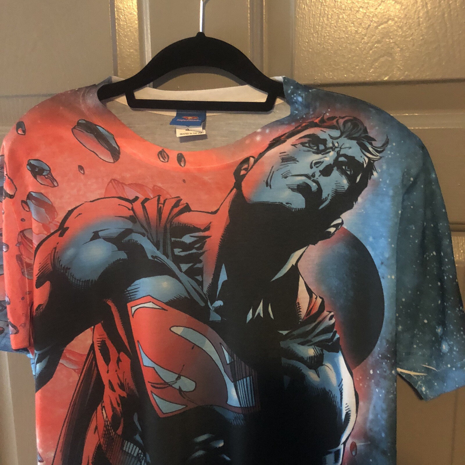 LogoVision Superman Red Sun (Front/Back Print) – Men’s L – All-Over Print (RARE)
