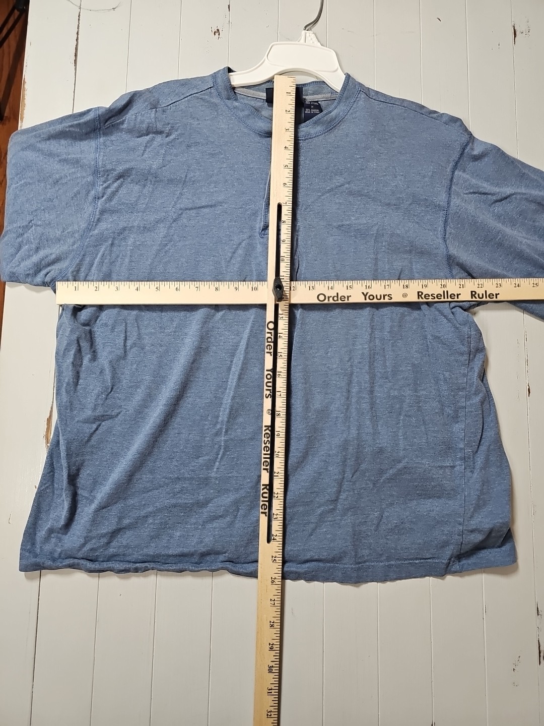 Vintage Basic Editions Shirt Mens Medium Blue Henley Long Sleeve 100% Cotton