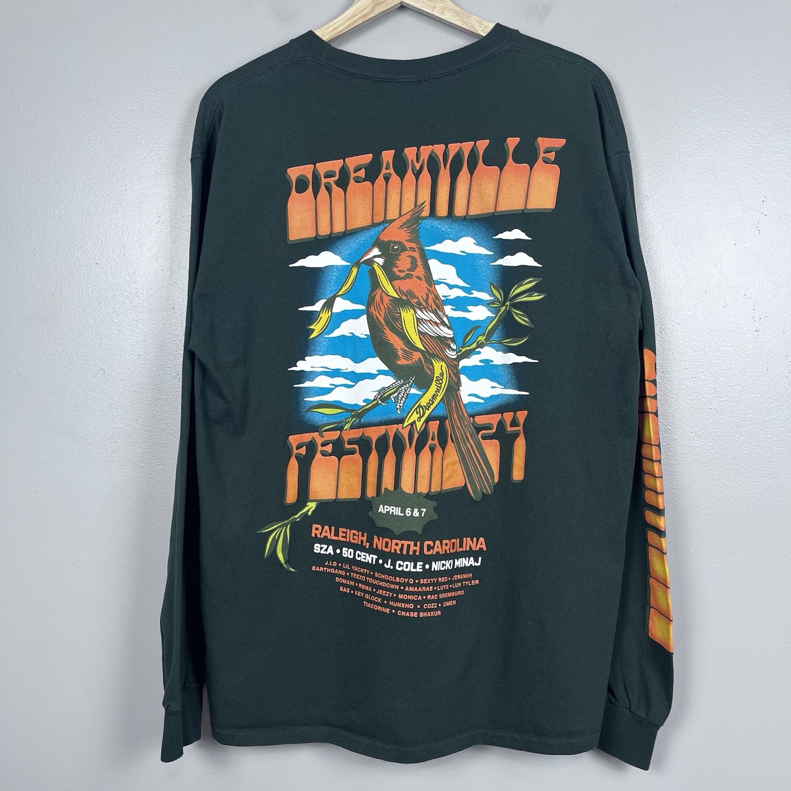 Dreamville Men’s 2024 Cardinal Pine Green Long Sleeve Tee Size L; Music Festival