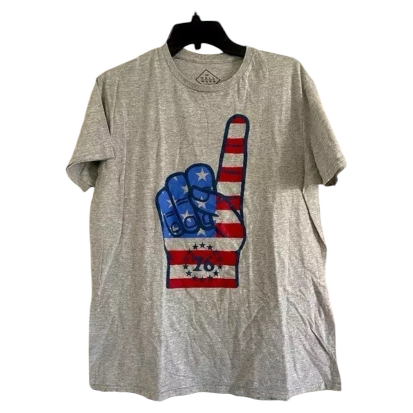 WELL WORN-Men’s Gray w/Red, White, & Blue Patriotic Number 1-USA T-Shirt (LARGE)