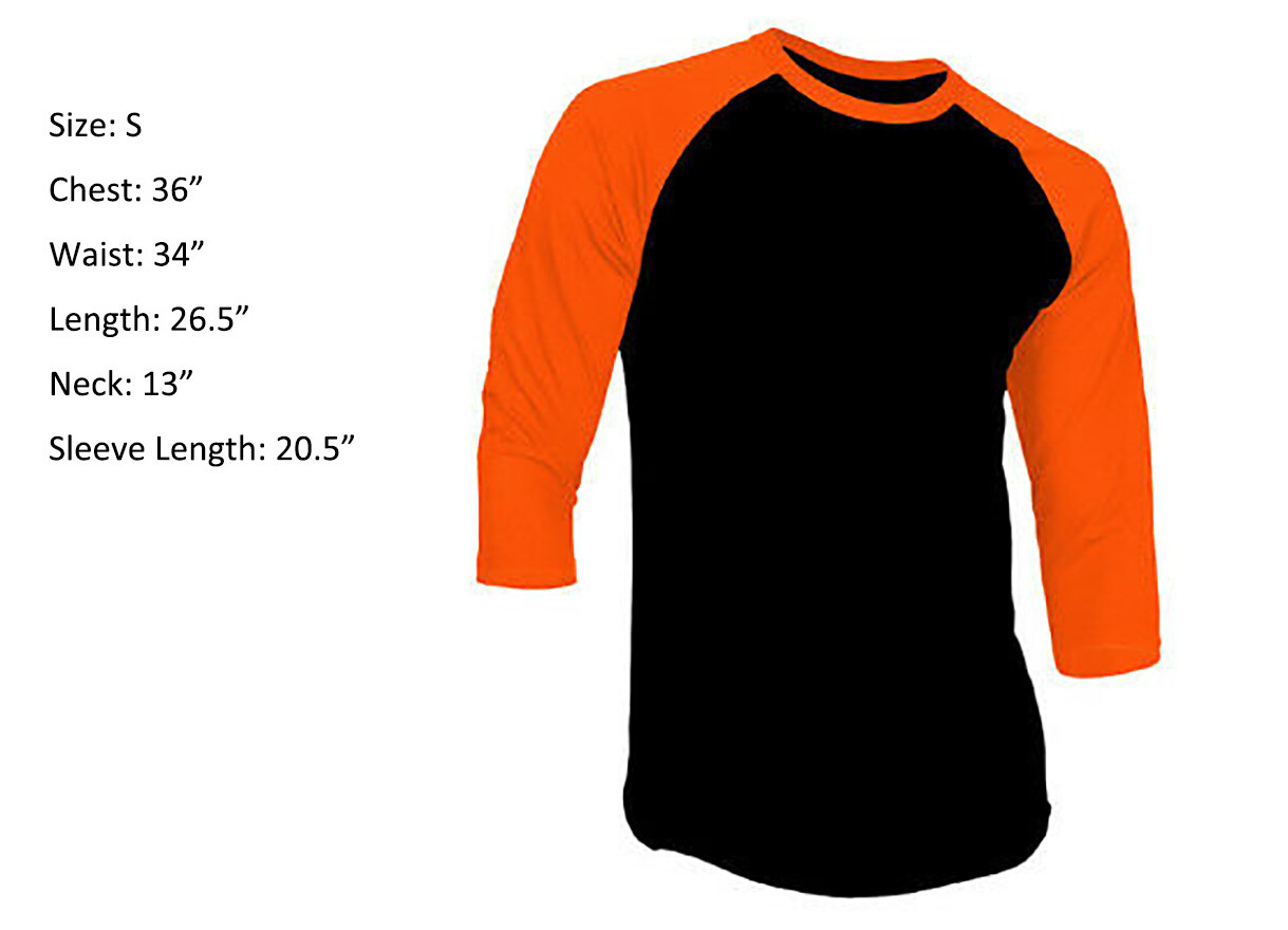 3/4 Sleeve Raglan Baseball Mens Plain Tee Jersey Sports T-Shirt Black Orange S