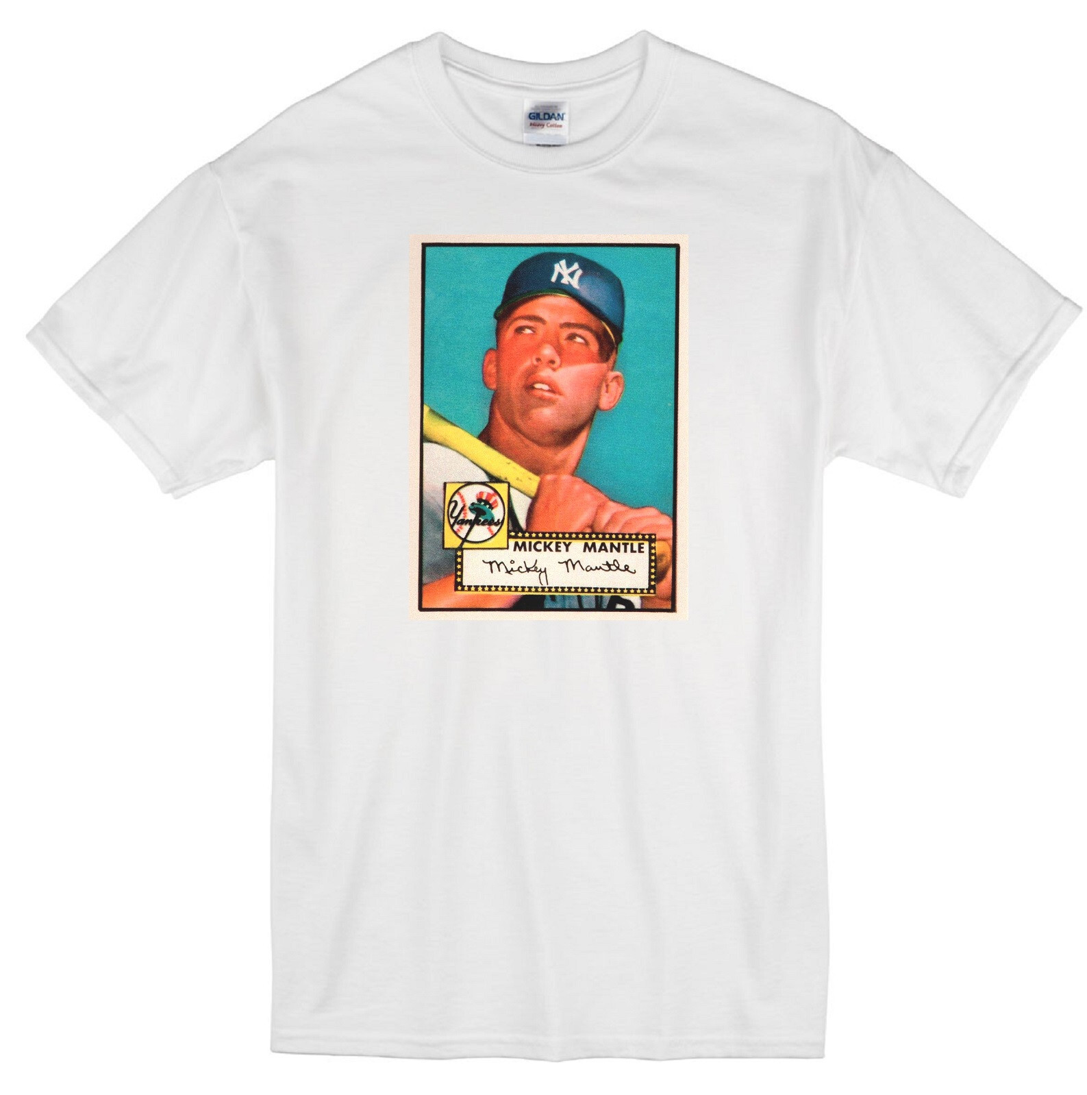 MICKEY MANTLE ROOKIE CARD TOPPS 1952 BASEBALL NEW YORK YANKEES WHITE T-SHIRT