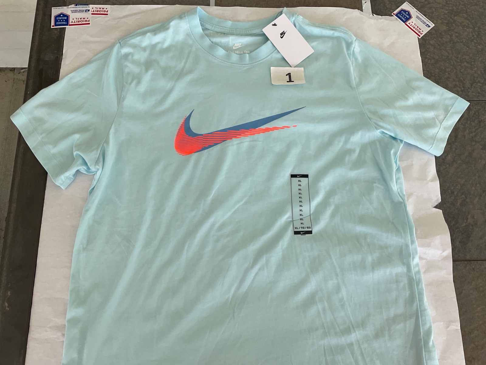 Nike Tee Shirt Short Sleeve Blue Bright Green Sportswear New 100% Cotton