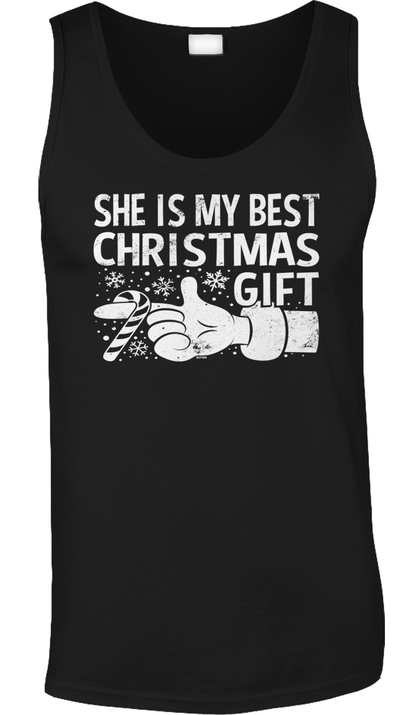 She Is My Best Christmas Gift Boyfriend Girlfriend Couples Set Holiday Mens Tank
