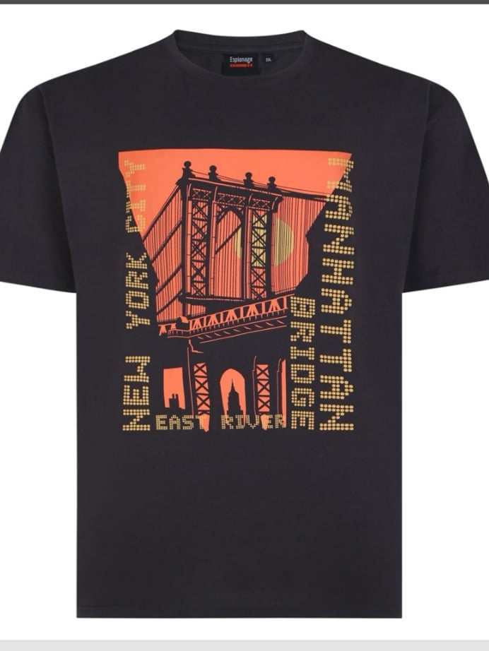 ESPIONAGE BLACK MANHATTAN PRINT T393 TEE SHIRT 2XL3XL4XL5XL6XL7XL8XL