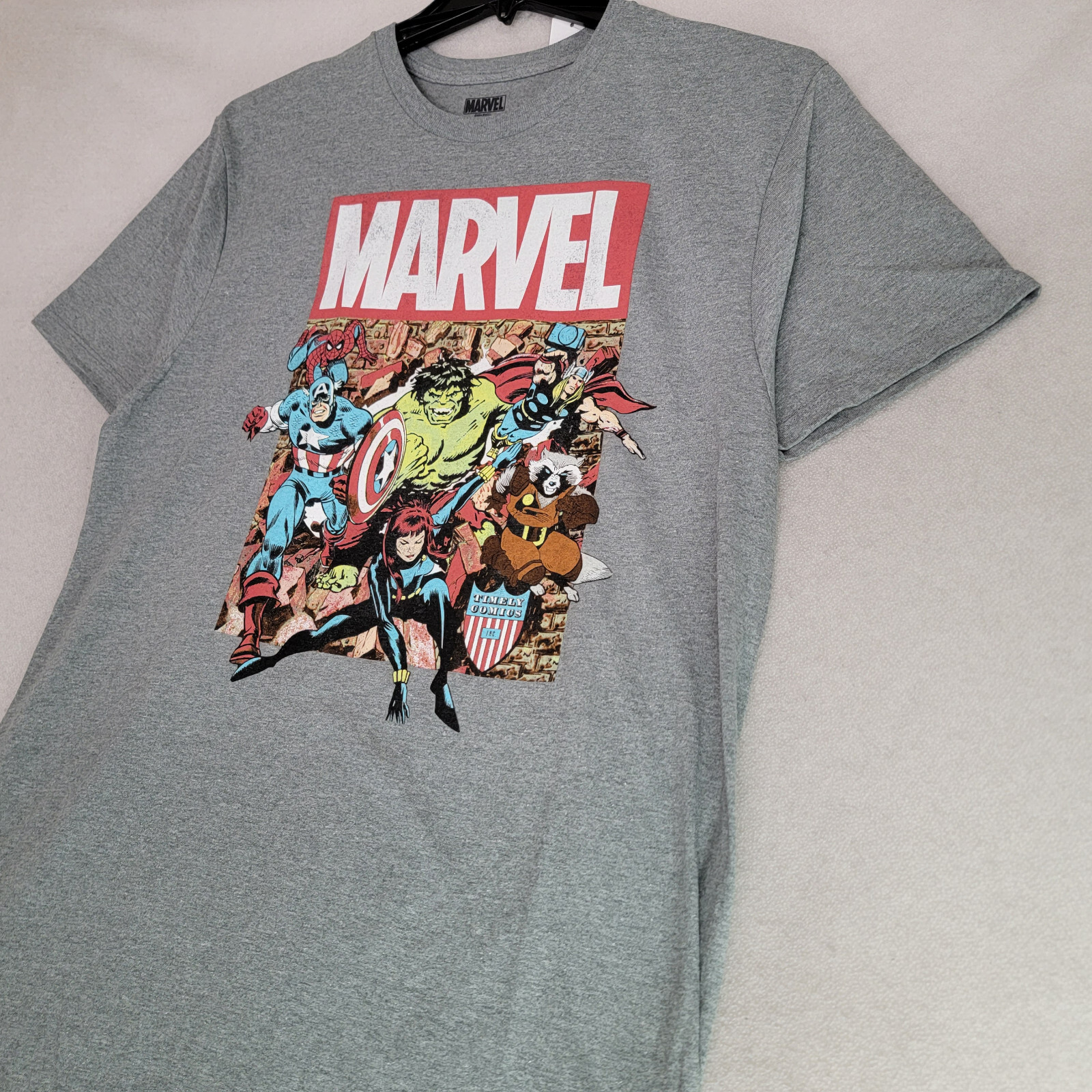 MARVEL COMICS Shirt Mens Large Gray Golden Age Avengers HULK CPT AMERICA NWT