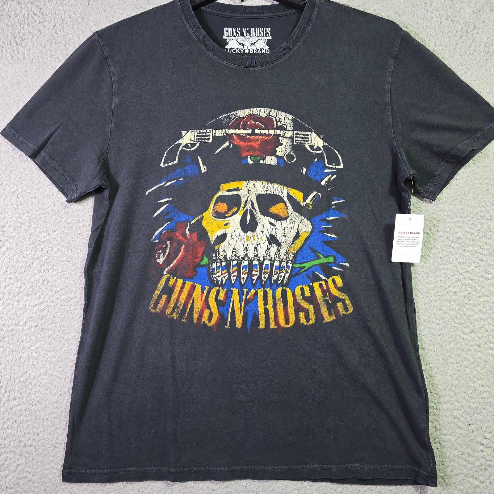 LUCKY BRAND Guns n Roses Mens Large Black Skull Casual Music Rock 80s Metal NWT