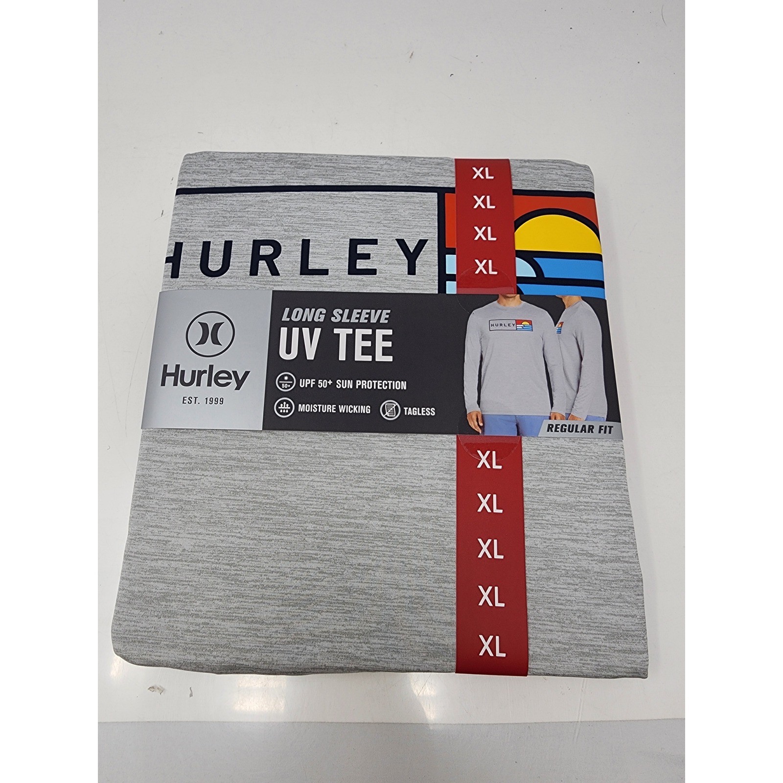 Hurley Mens Long Sleeve UV Tee Shirt Gray Poly Blend Athletic Workout Size XL