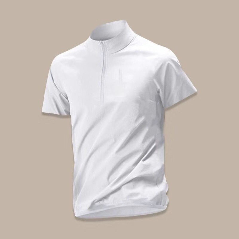 Men’s Breathable Polyester Spandex Half-Zip Stand Collar Tee Casual Sport Top