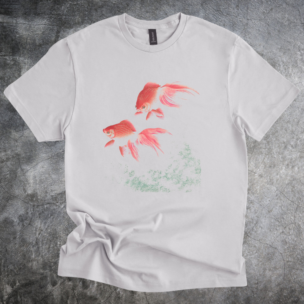 Goldfish Watercolor Tshirt Aquatic Art Shirt Koi Inspired Gray Tee