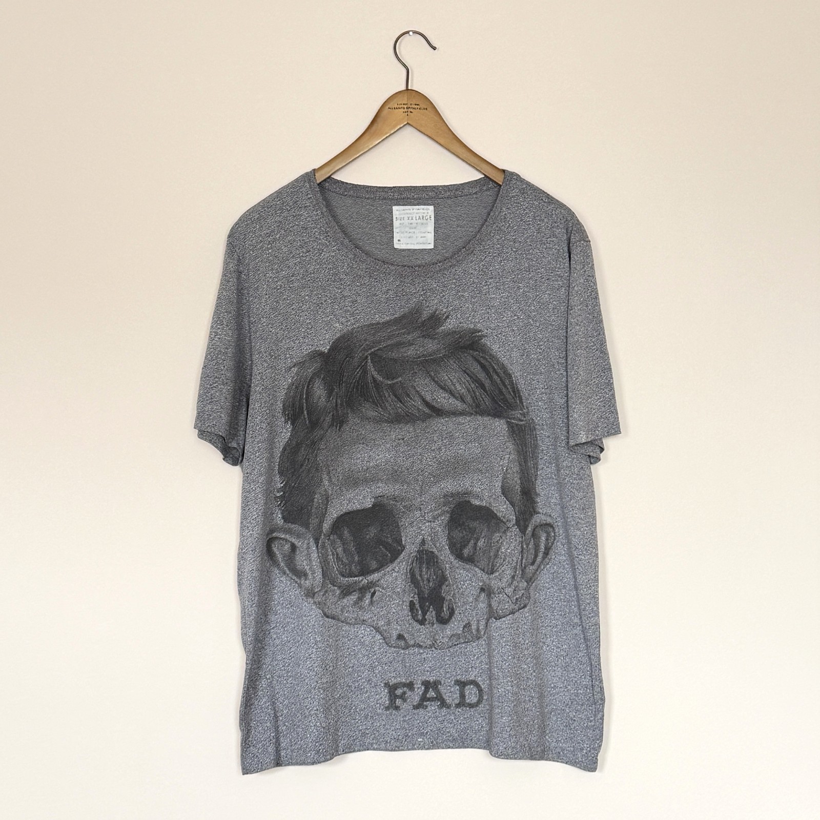 AllSaints Vintage Mens FAD Skull Crew Neck T Shirt XXL 2XL Grey Biker Tee