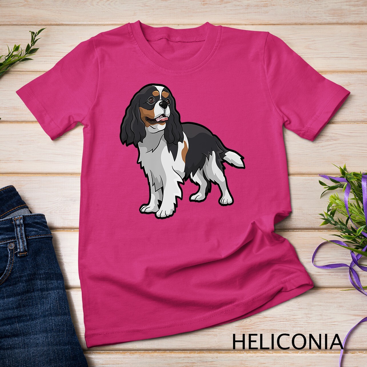Cute Tri-Color Cavalier King Charles Spaniel Premium Unisex T-shirt
