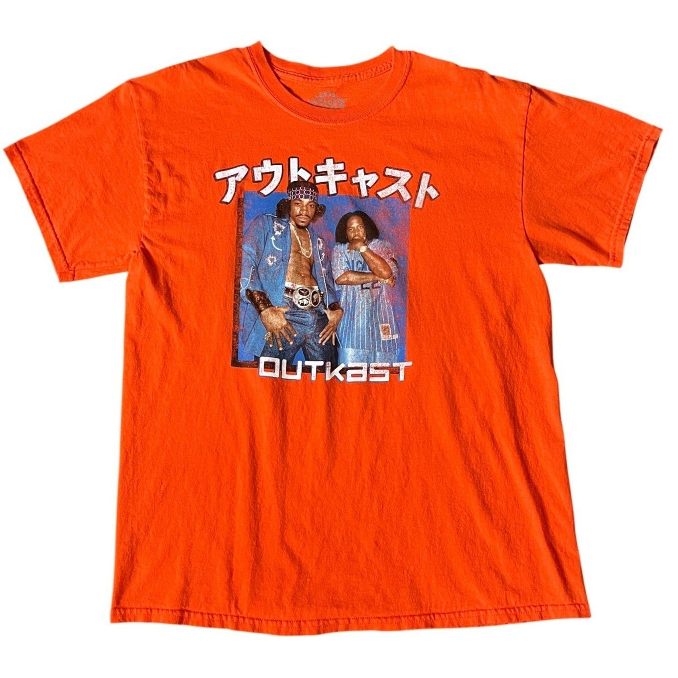 Outkast Orange Graphic T-Shirt Japanese Text Andre 3000 Big Boi Unisex L