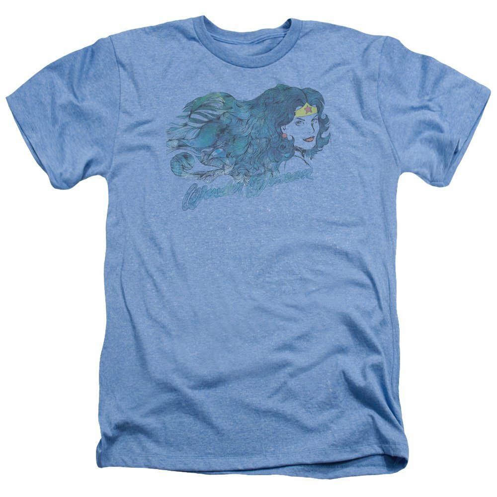 Trevco Men’s Justice League Simple Wonder T-Shirt, Hair Heather Light Blue, XL