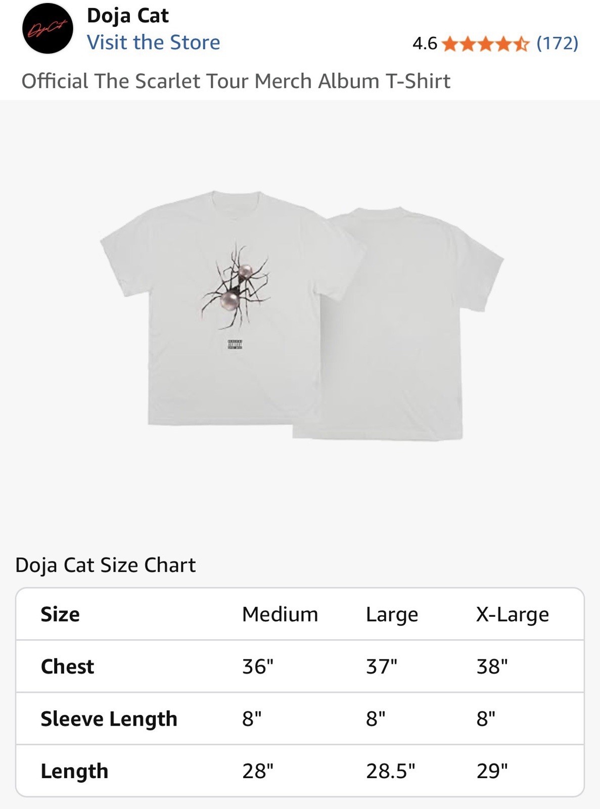 Doja Cat The Scarlet Tour Merch Graphic T-Shirt White L Short Sleeve Crew
