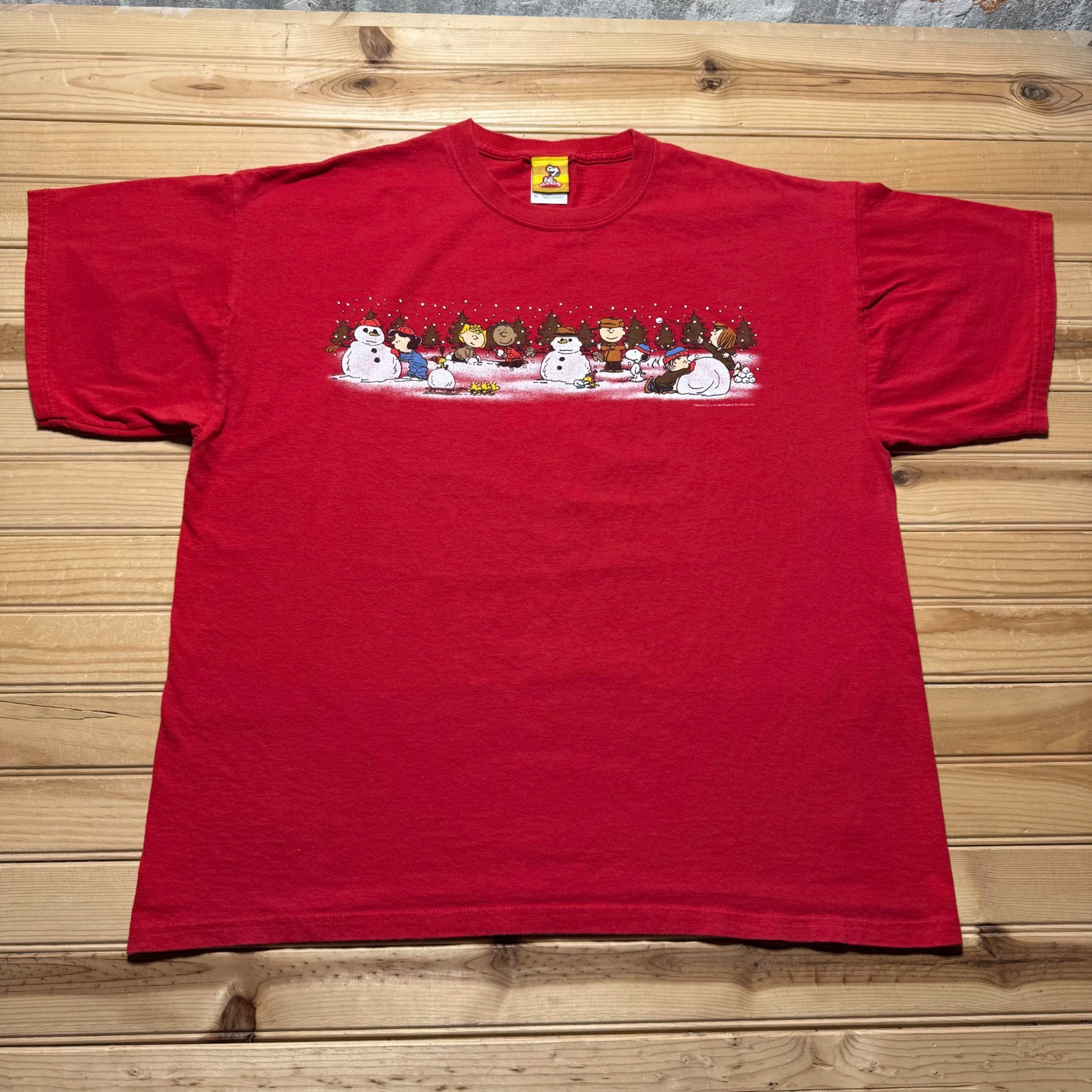 Vintage Y2K Peanuts Snoopy Woodstock Christmas Snowman Cartoon Graphic Shirt XL