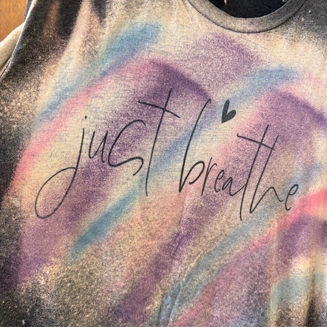VINTAGE STYLE BLEACH WASH Unisex 3Xl Graphic Tee Just Breathe Self Care Teacher