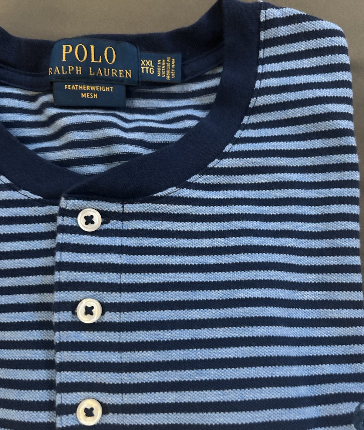Polo Ralph Lauren Featherweight Mesh Striped 3-Button Henley Tee XXL Blue