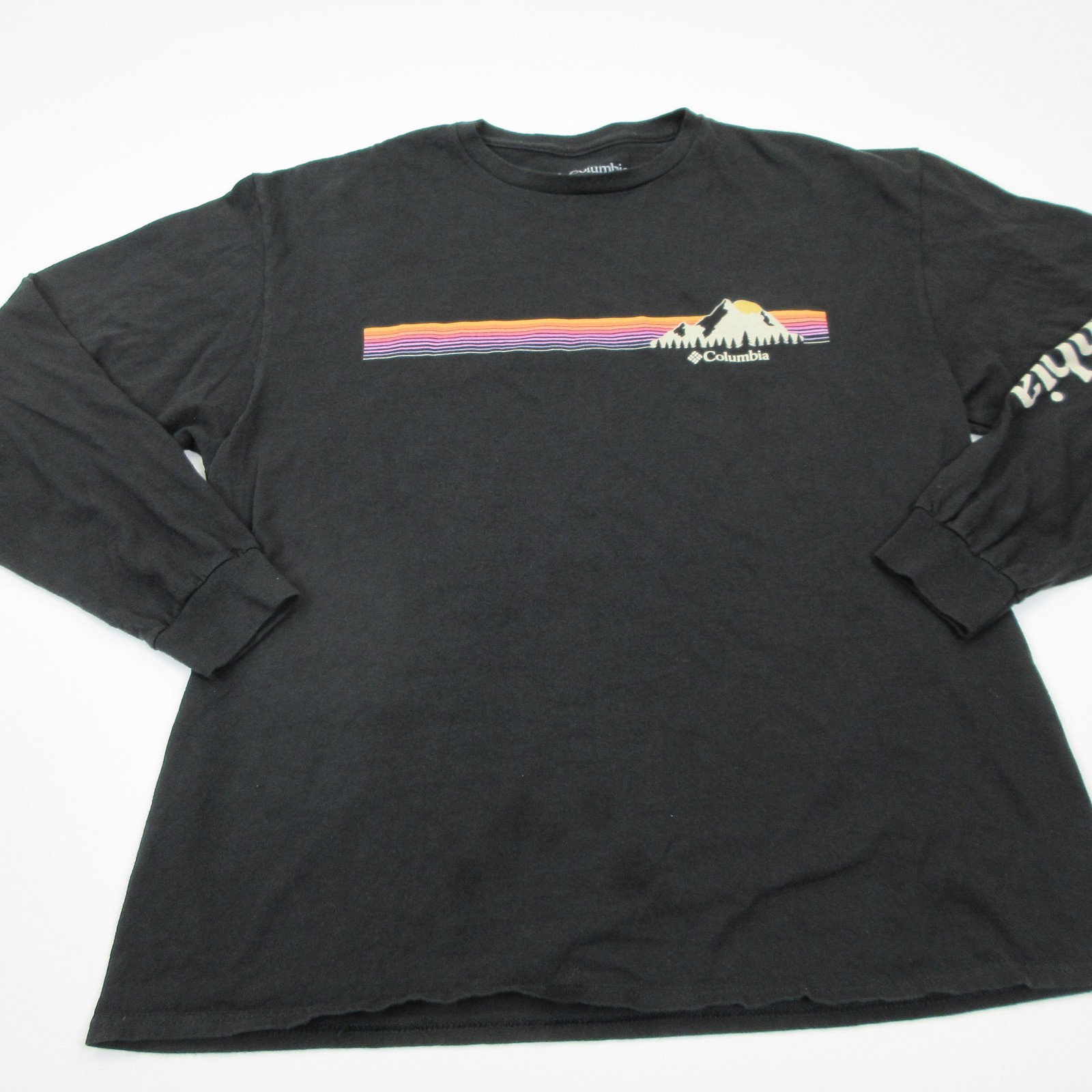 Columbia Shirt Mens XL Black Long Sleeve Mountain Graphic Tee Outdoor Hiking