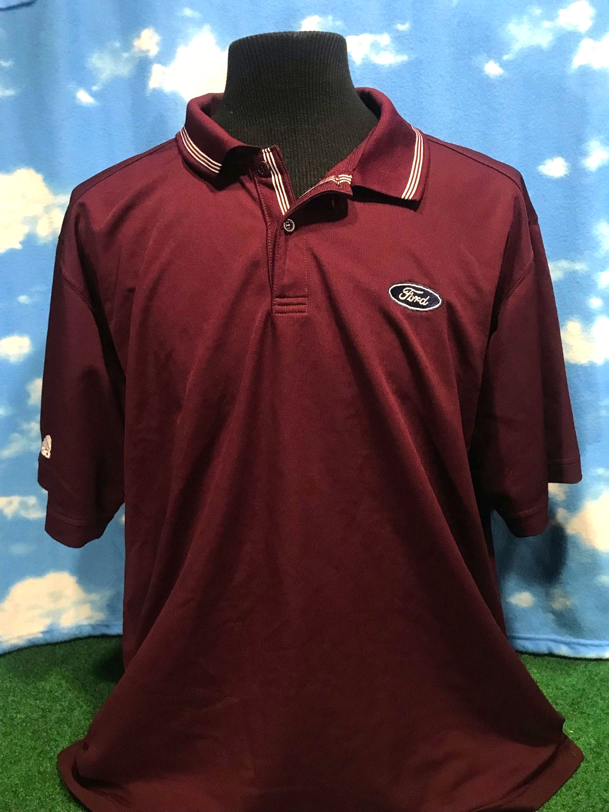 Ford Polo Golf shirt ClimaLite XL Red Burgundy Adidas Buttons C44