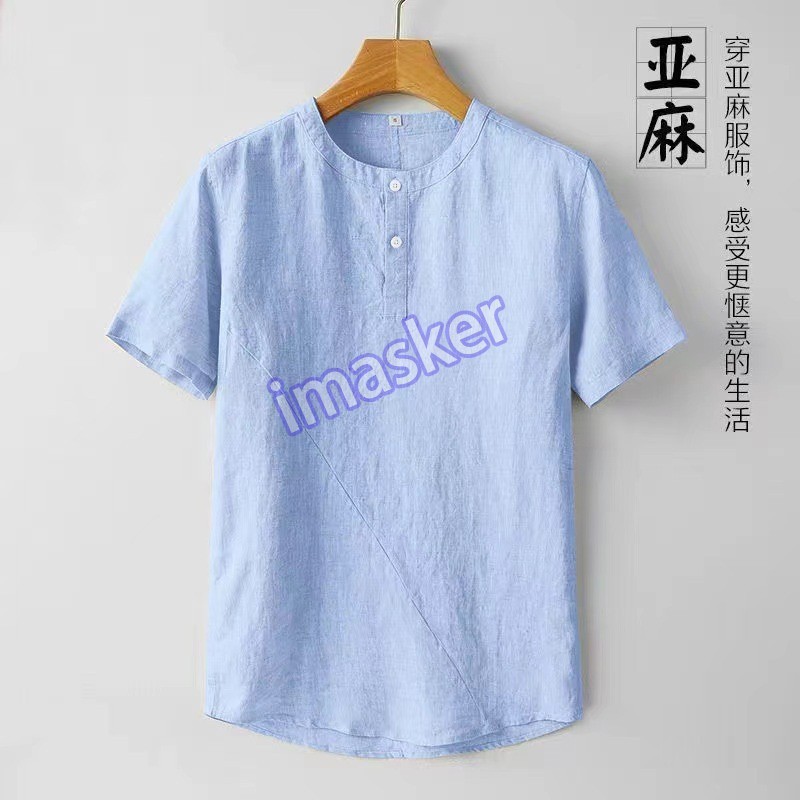 Retro Chinese Style Mens Pullover Linen Short Sleeve Tops T Shirts Summer Casual