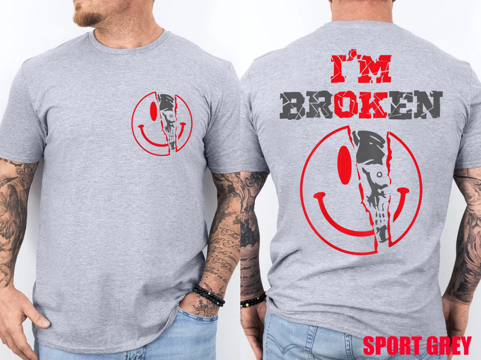 Confused Smile I’m Broken Invisible Illness I’m OK Broken 2 Sides T-Shirt