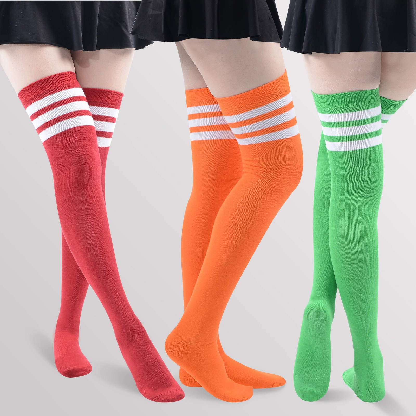 Long Halloween Knee High Socks for Homen – Green White Striped Posing Ivy Co…
