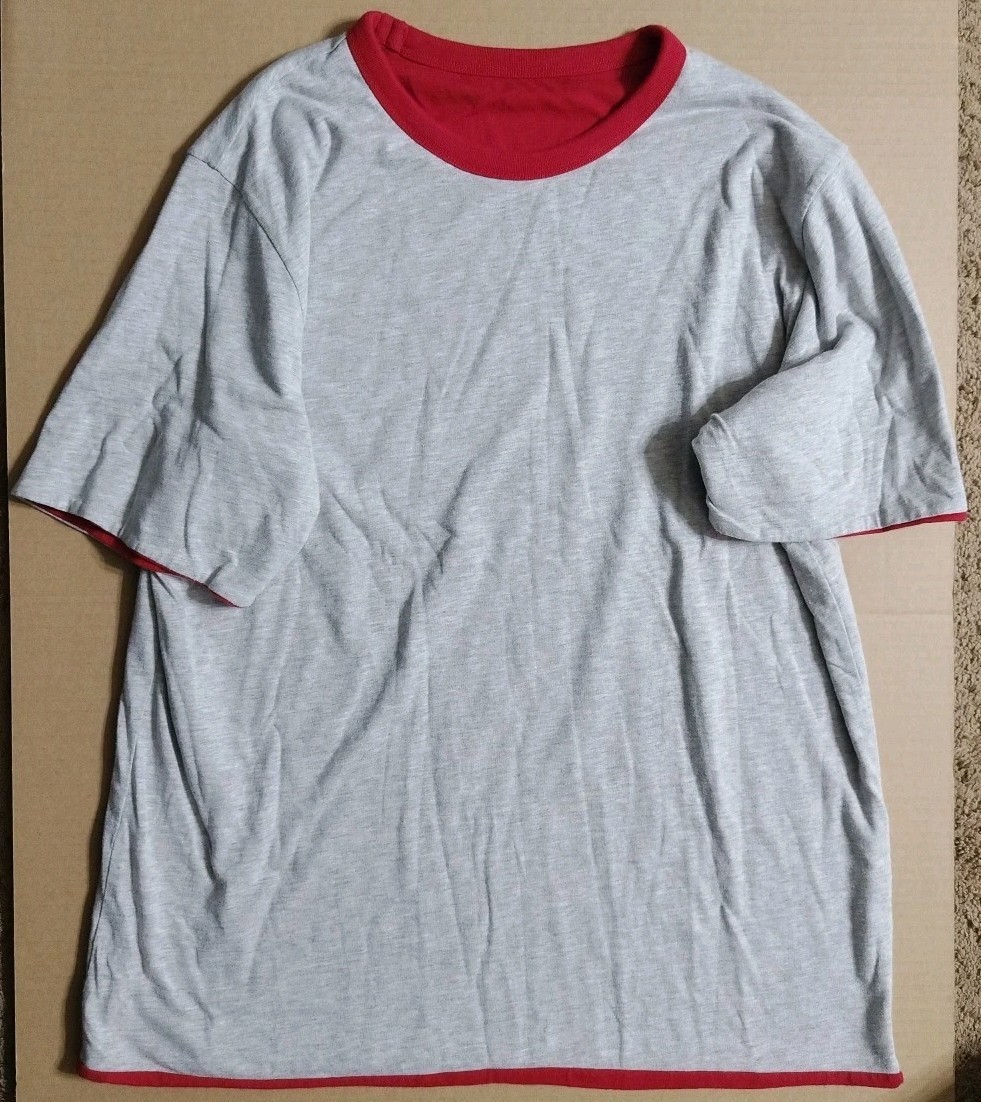 Vtg Red/Grey Lands End T Shirt Made USA Size 19.5 Pit Single Stitch No Size Tag