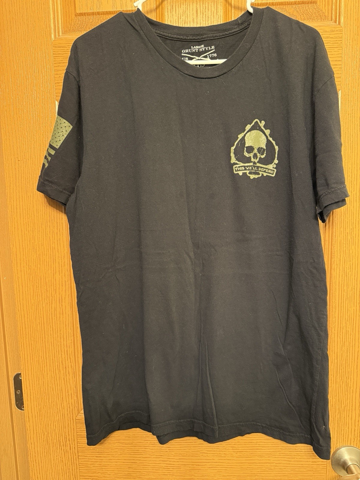Grunt Style Men’s Black Graphic Sleeve T Shirt American Flag Tactical Tee Large