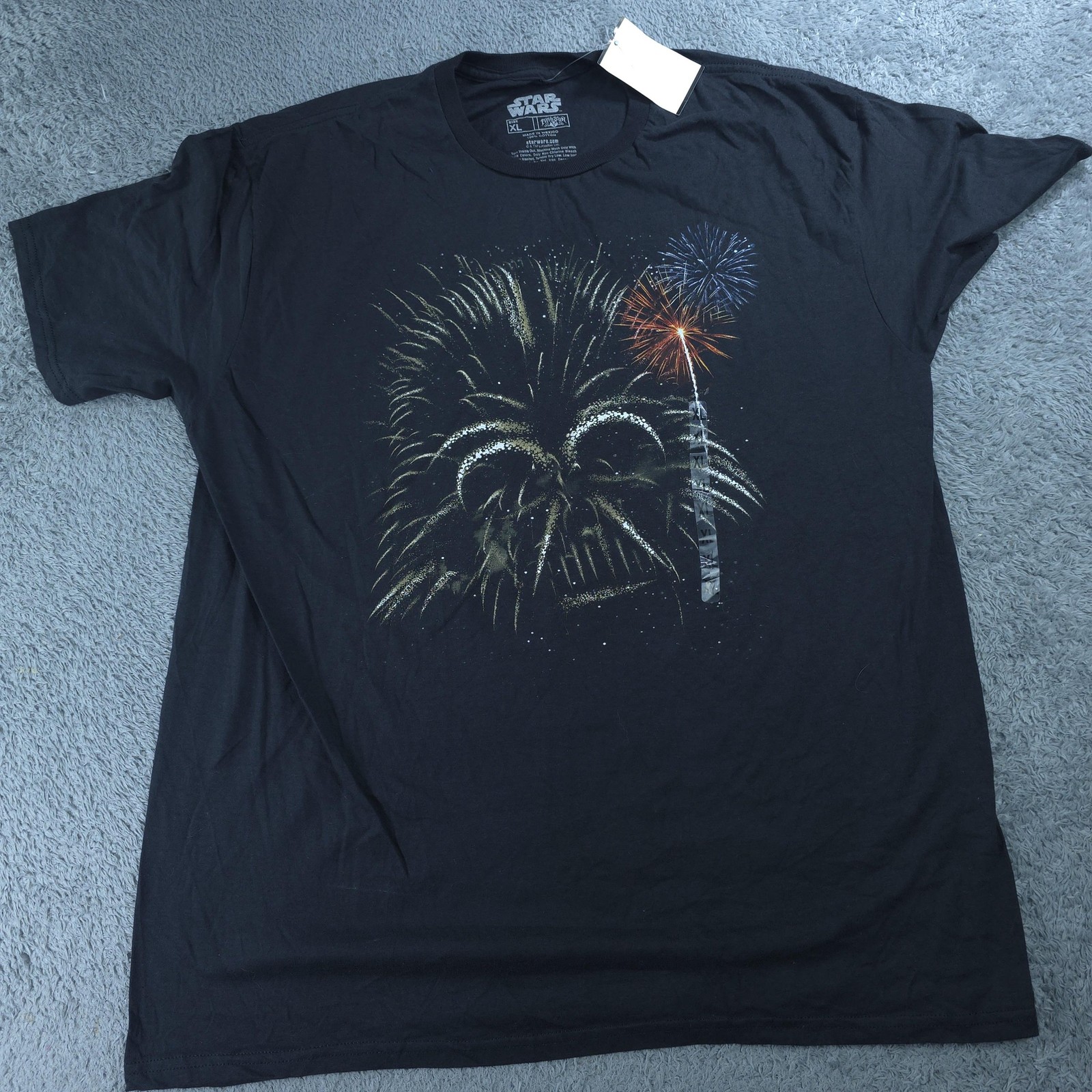 Star Wars Shirt Mens XL Black Darth Vader Fireworks Graphic Tee Fifth Sun