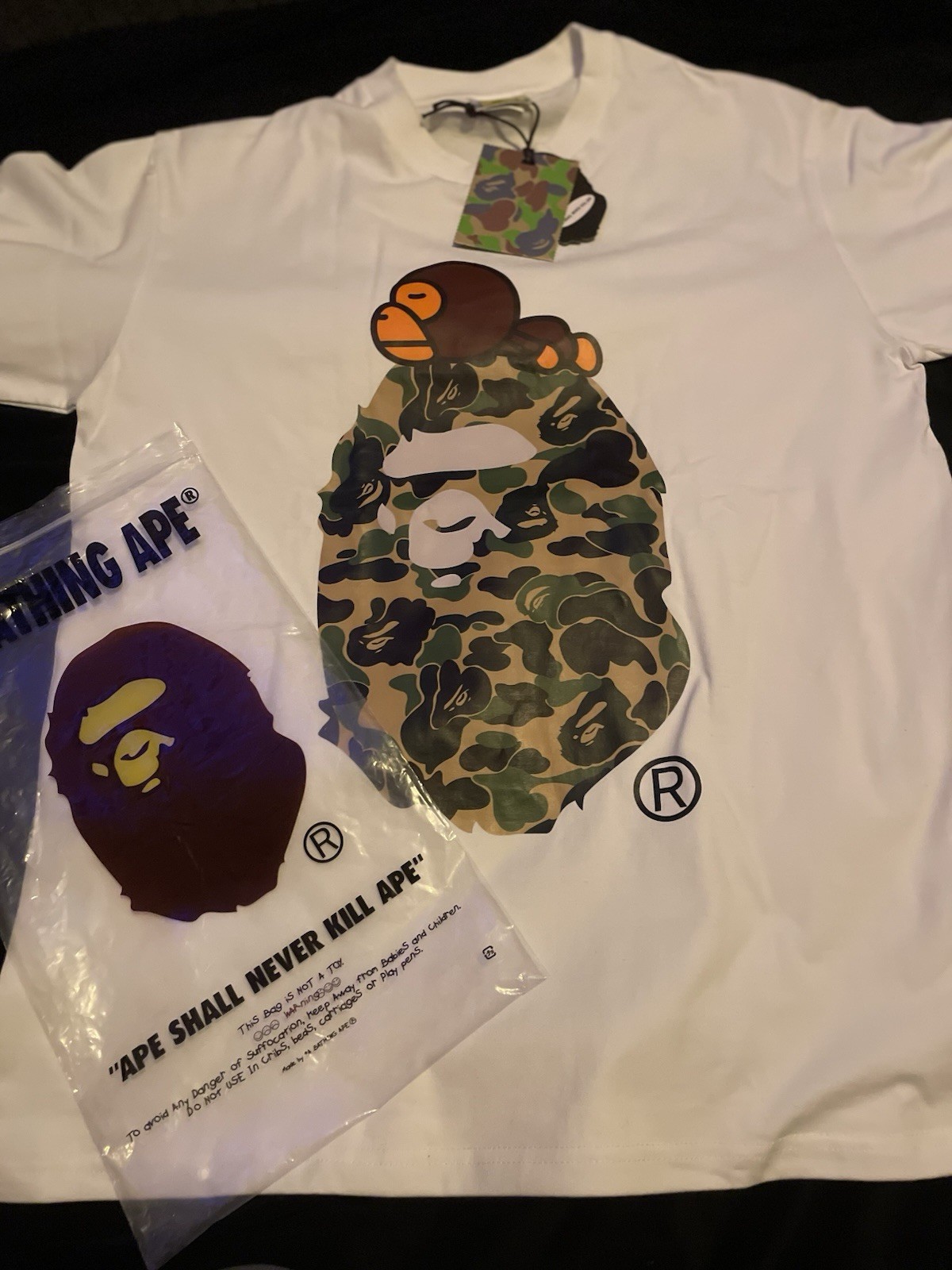 A Bathing Ape BAPE Baby Milo Camo Ape Head Graphic Tee White Mens M