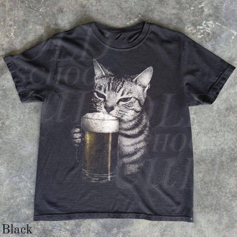 Cat Beer Vintage 90s Shirt, Funny Cats Meme T-Shirt, Fun Kitty Drunk Tee