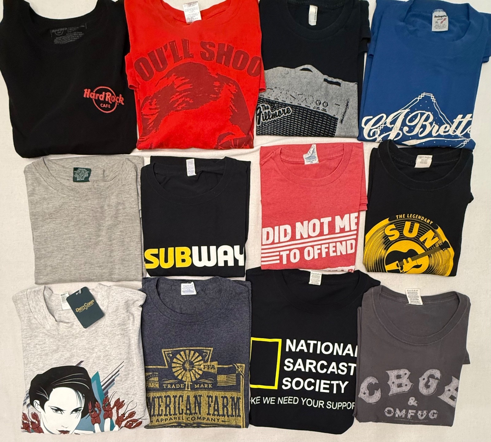 Lot Of 12 T-Shirts Sizes L XL Y2K Modern Humor Hard Rock Ralphie Music Etc