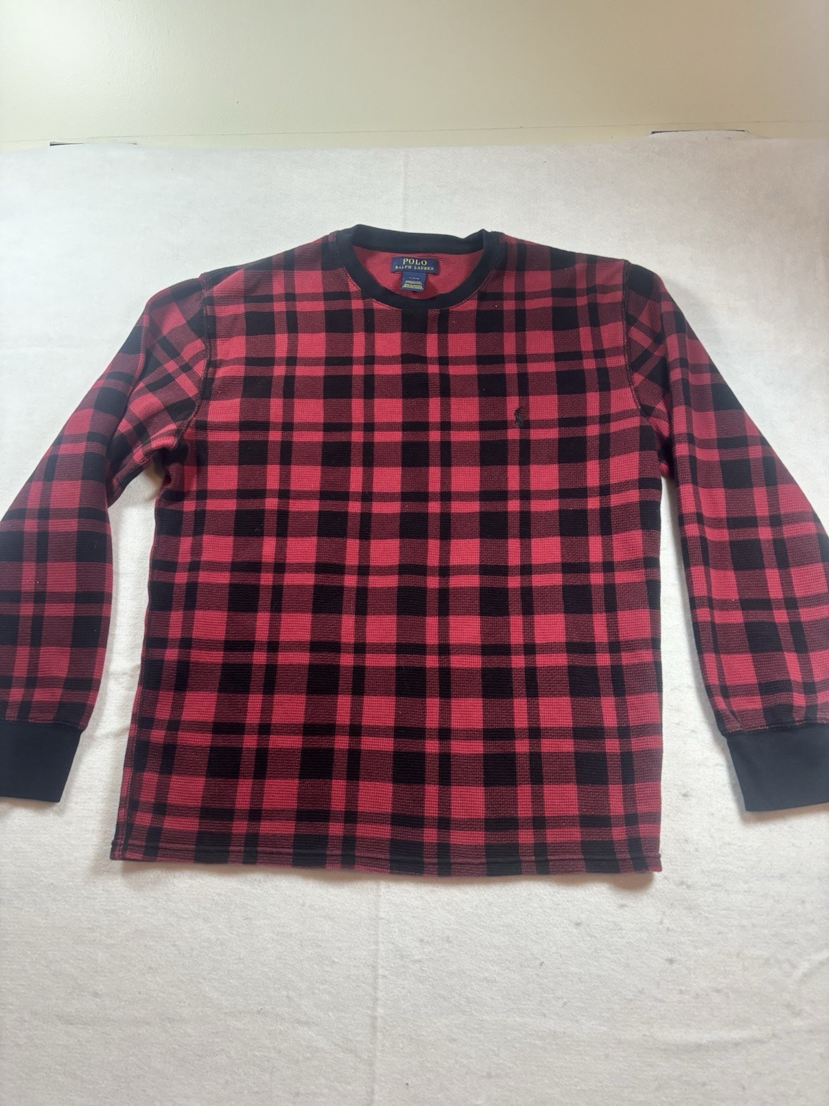 Polo Ralph Lauren Shirt Men’s Large Red Plaid Waffle Knit Long/SL Thermal Logo