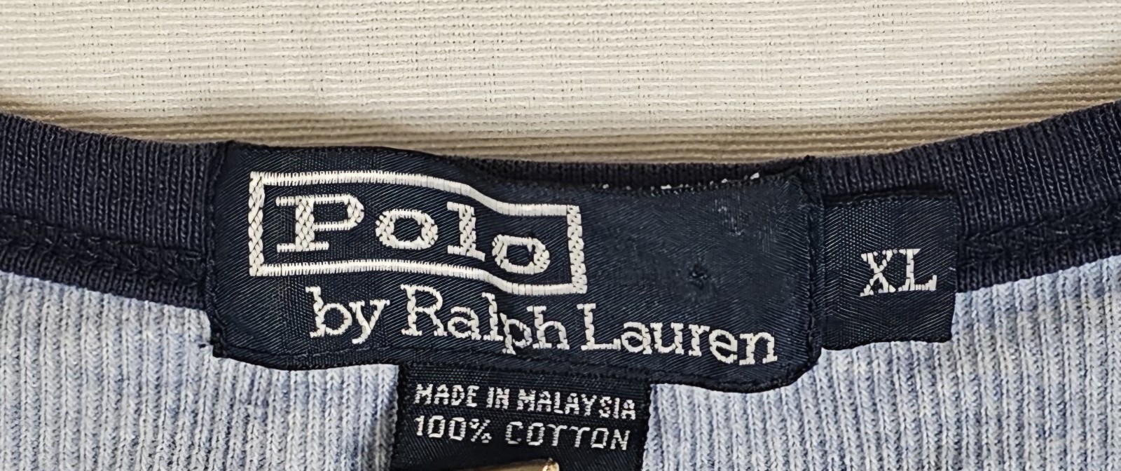 Vintage Polo Ralph Lauren Marled Powder Blue Ringer Collar Ribbed TShirt Mens XL