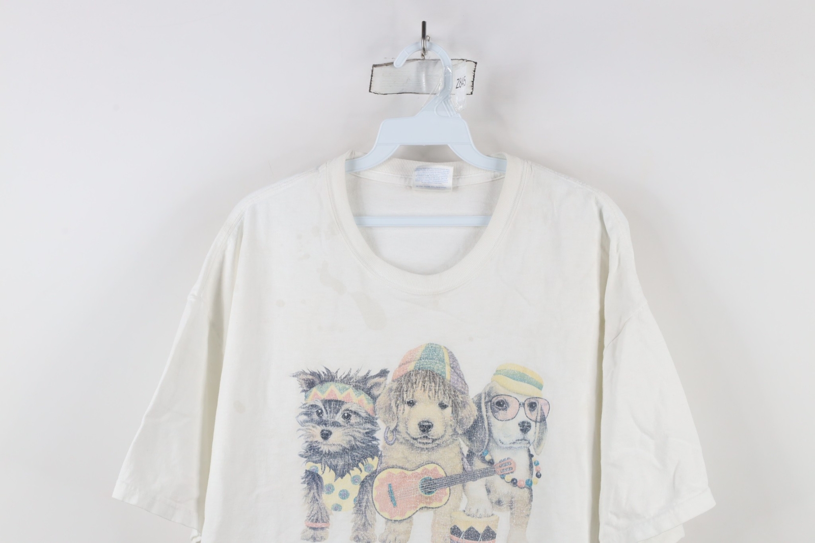 Vintage 90s Streetwear Mens XL Distressed We Be Jammin Dogs Puppy T-Shirt White